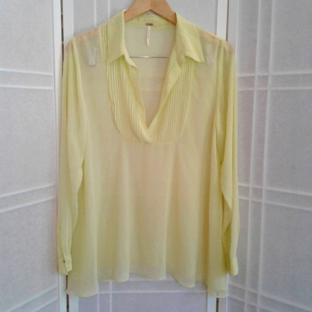 Free People long sleeve  sheer  yellow blouse